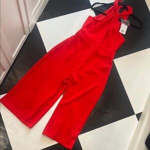 Topshop Red Sleeveless Jumpsuit with Fitted Bodice
